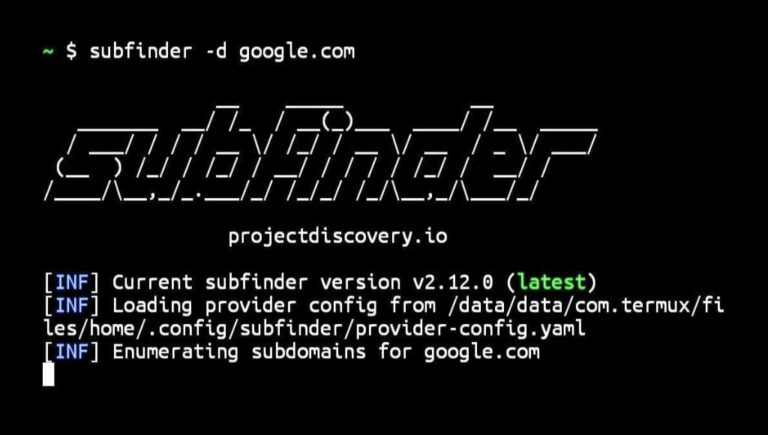 Subfinder in Termux installation and basic commands
