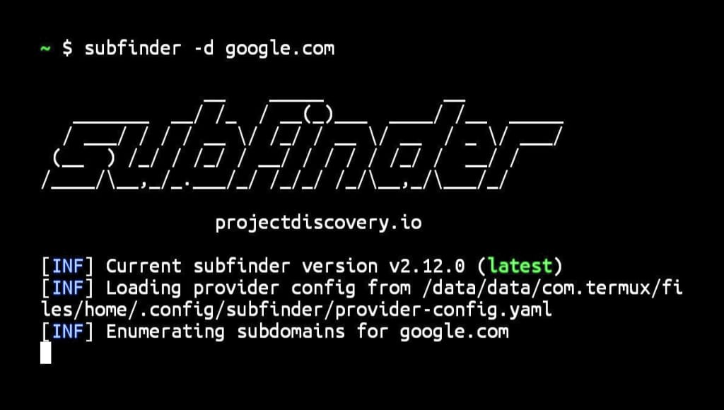 Subfinder in Termux installation and basic commands