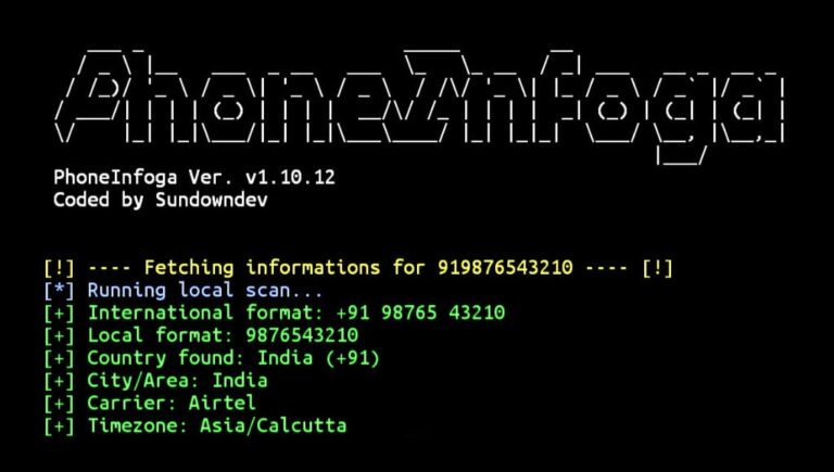 Phoneinfoga in Termux latest commands