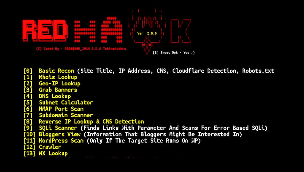 Red hawk installation and usage commands