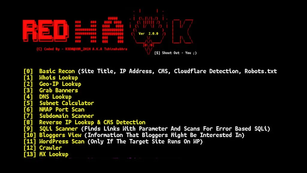 Red hawk installation and usage commands