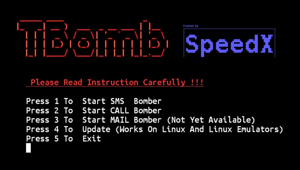 Tbomb in Termux installation and usage commands