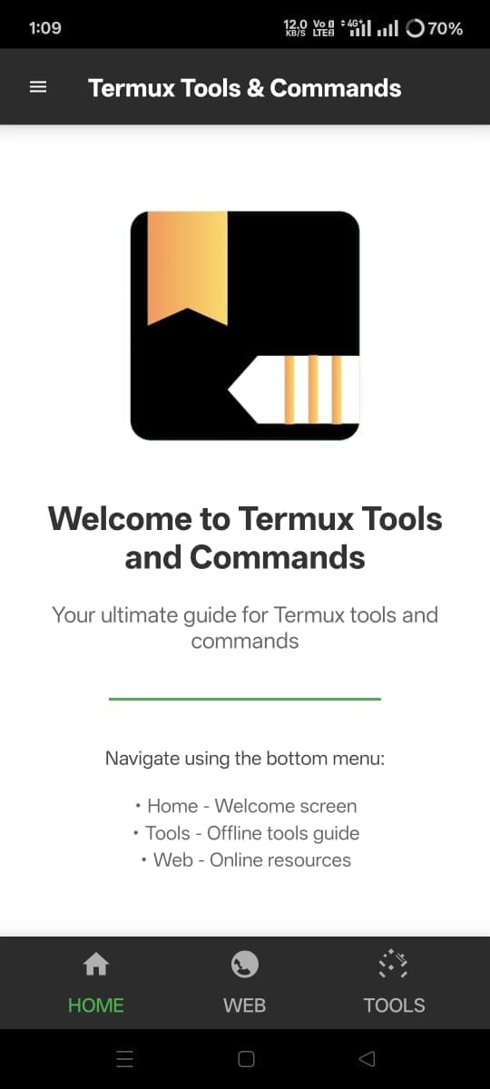 Termux Tools and Commands app home screen