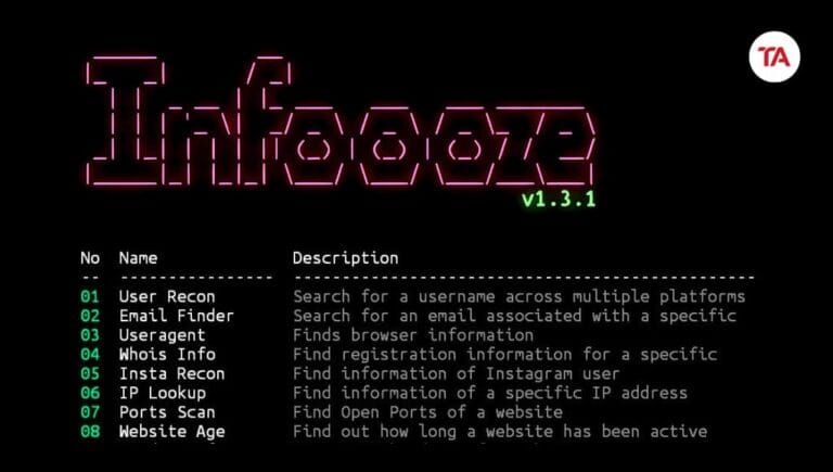 Infoooze osint tool commands