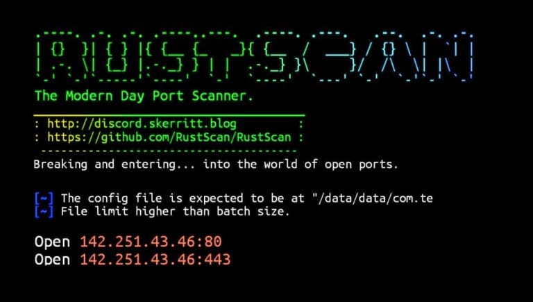 Port scanner tool rustscan commands
