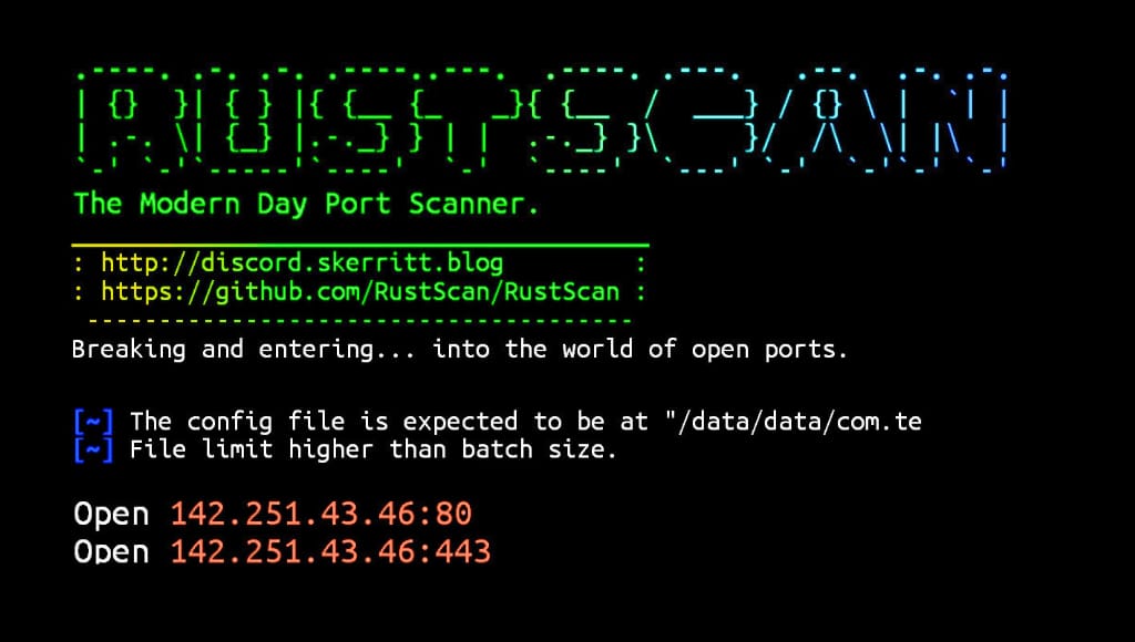 Port scanner tool rustscan commands