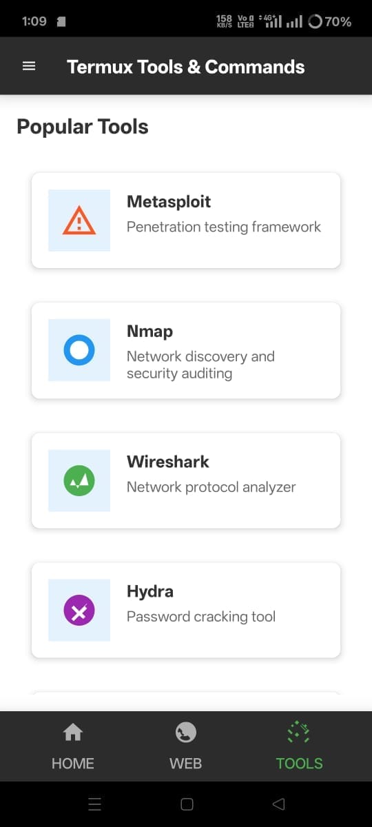 Termux Tools and Commands app tools tab