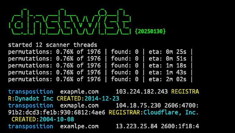 Dnstwist installation and usage commands