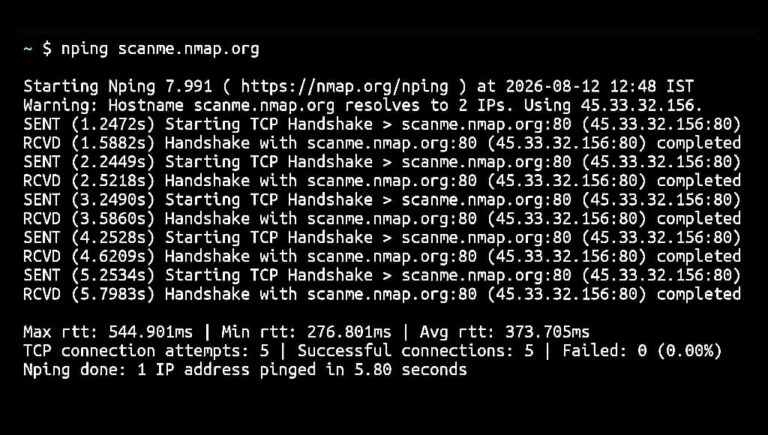 Nping installation and usage commands