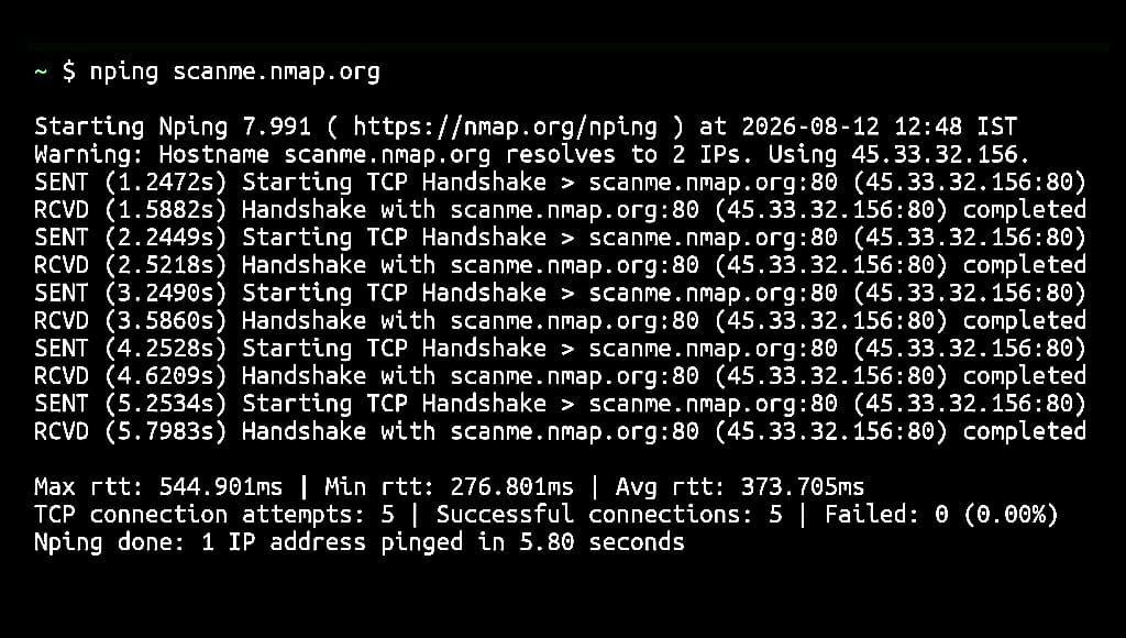 Nping installation and usage commands