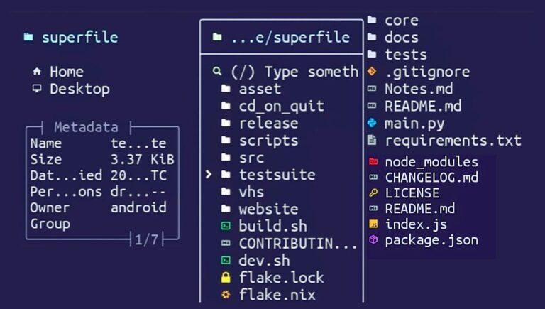 Superfile manager commands in terminal