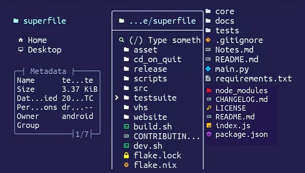 Superfile manager commands in terminal