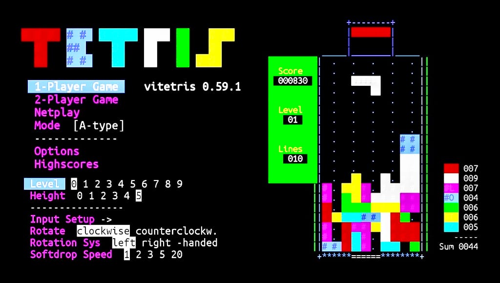 Play Tetris gams in terminal